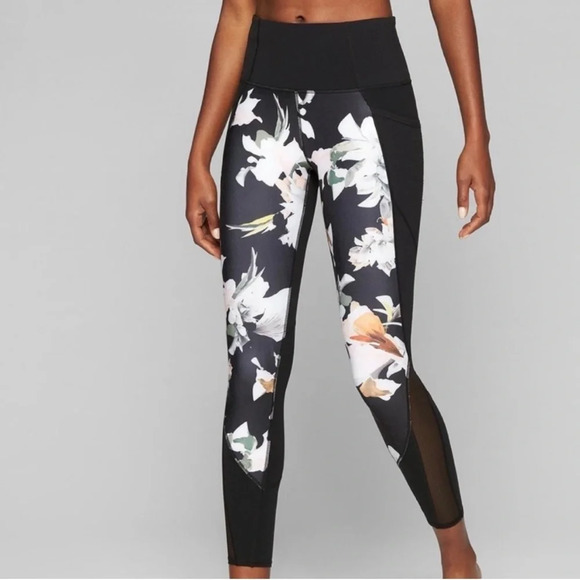 Athleta Pants - Athleta Powervita High Waist Blossom Intuition Floral Mesh Leggings 7/8 small
